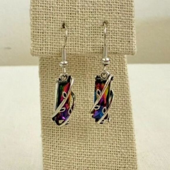 Multicolor Crystal Earrings Silver Plated Indie Festival Statement Boho Jewelry - Picture 6 of 9